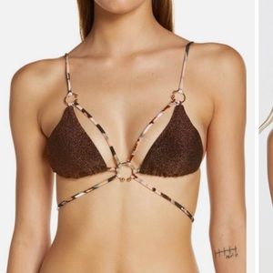 River Island glitter fabric strappy bikini set in brown